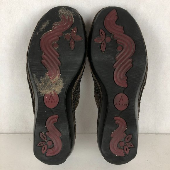 Clarks Artisan Women's Size 8.5M Brown Distressed Leather Slip On Wedge Mules - Picture 7 of 10